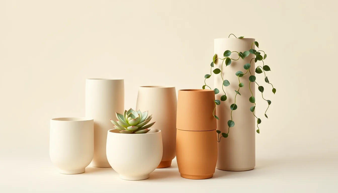 The Nuda collection — five pots as a family in warm cream